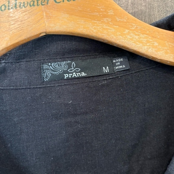 PRANA Medium Shirt Dress La Noa Long Roll Tab Sleeve Button Black Hemp Blend - Picture 4 of 13